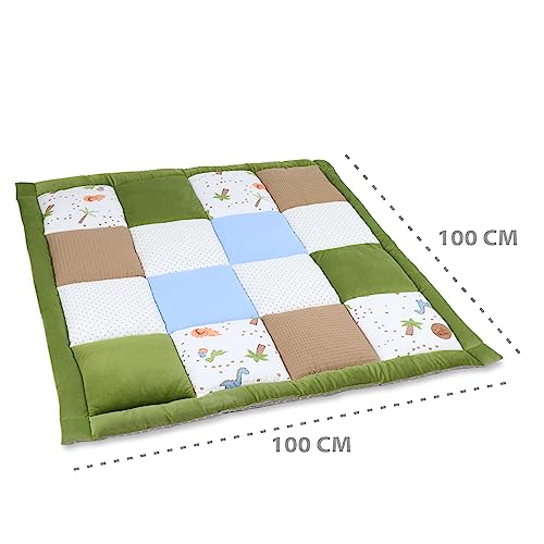 Babykruipmat Fluwelen speelkleed 100x100 cm - patchwork boxinzet Katoen met fluweel en wafelpiqué Dinosaurus - Afbeelding 4