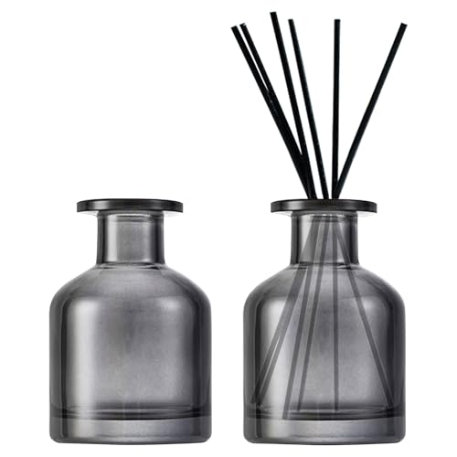 DEARBAG DEARBAG Set of 2 Glass Diffuser Bottles Set 150ml Empty Diffuser Bottle for Room Fragrance Glass Fragrance Bottles Container for Essential Oils Aromatherapy (Gray)