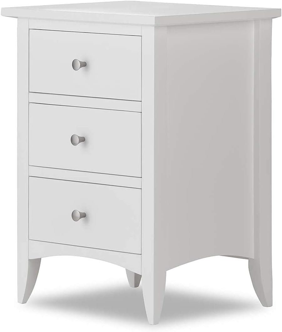 Edward Hopper white bedside table with 3 drawers, metal runners, dovetail joints, FULLY ASSEMBLED 45D x 36W x 61H cm