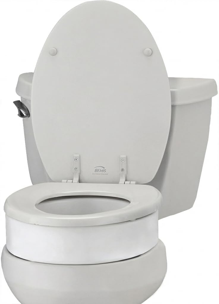 NOVA Medical Products Hinged Toilet Seat Riser, Lift Up and Down Raised Toilet Seat (For Under Seat), For Standard Seat, White, 1 Count (Pack of 1)