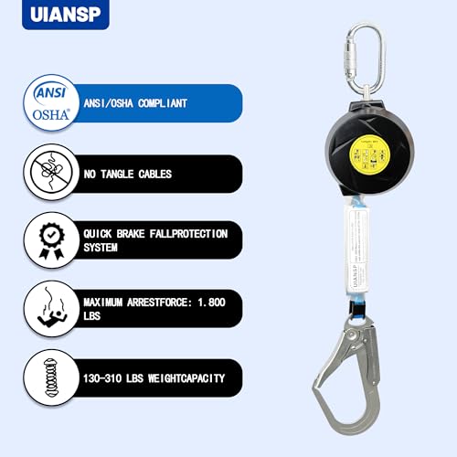 11FT Self Retracting Lifeline Fall Protection Retractable Safety Lanyard by UIANSP - Image 3