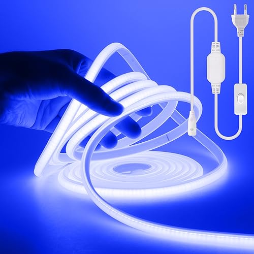 Wisada COB LED Band 3m, 220V 288 LEDs/m Superhell Blau FCOB Neon LED Streifen, Hohe Dichte Flexibler LED Lichtband, Wasserdicht Silikon LED Neonlicht mit Schaltstecker für Architekturbeleuchtung