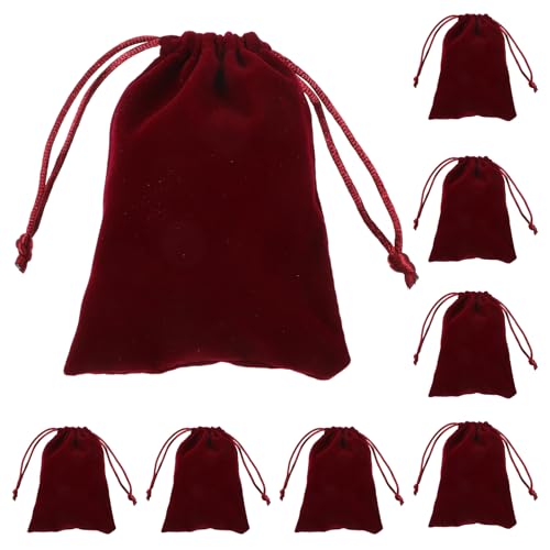 Sac cadeau mariage velours rouge ROSENICE 9x12 cm contenant dragées chic en lot de 10