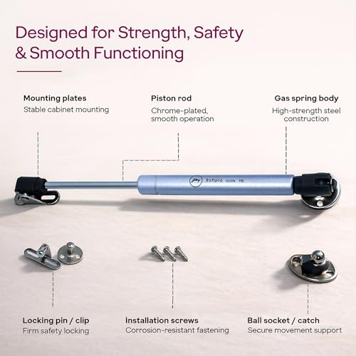 Image of Godrej Kitchen Fittings | Regular Hydraulic Gas Spring | 100N | for Kitchen Cabinets | High-Strength Steel with Chrome Plating | Multi-Angle Install | Hands-Free Door Support | Metal Clips