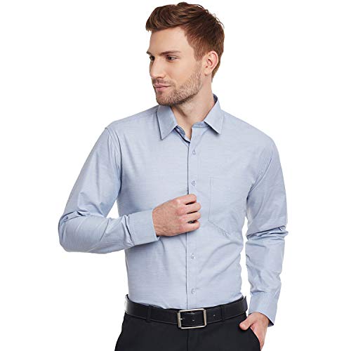 Image of Hancock English Navy Men Slim Fit Solid Formal Shirt Grey