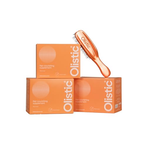 Olistic WOMEN - Pack de 3 x 28 Ampollas + Cepillo, Suplemento Anticaída Cabello para Mujer, Fortalece las Fibras Capilares y Ayuda a Prevenir la Caída de Pelo, Natural, Vegano, Sin Gluten