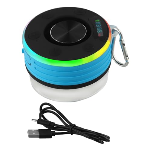 Altoparlante da doccia compatibile con Bluetooth, radio FM portatile, impermeabile, suono HD a 360°, mini altoparlante per doccia con ventosa, display orario e batteria (blu)