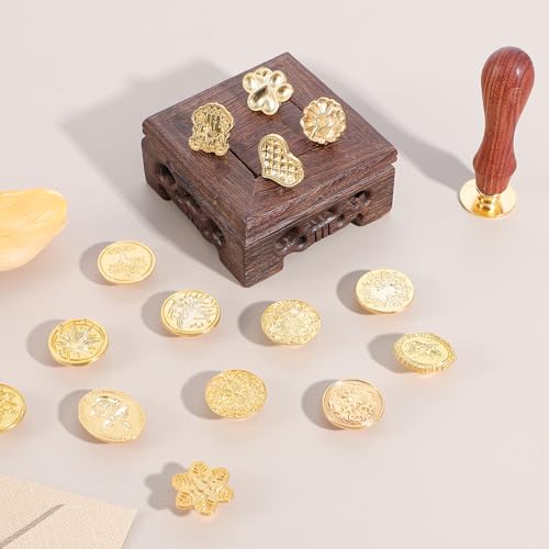 23 Stück Wachssiegel Siegelstempel Set - Siegelköpfe - Zinklegierung Siegelstempel Set mit Holzgriff Siegelwachs Set, Ideal für Einladungen, Briefe, Geschenke