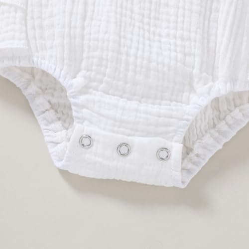 YOUNGER TREE Toddler Baby Girl Ruffled Sleeveless Romper Casual Summer Jumpsuit Cotton Linen Clothes (Ruffle Romper White, 18-24 Months) - Thumbnail 6