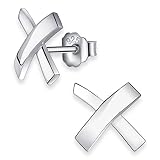 MATERIA Damen Ohrstecker Kreuz 925 Silber Ohrringe Stecker groß rhodiniert mit Geschenk-Box #SO-65