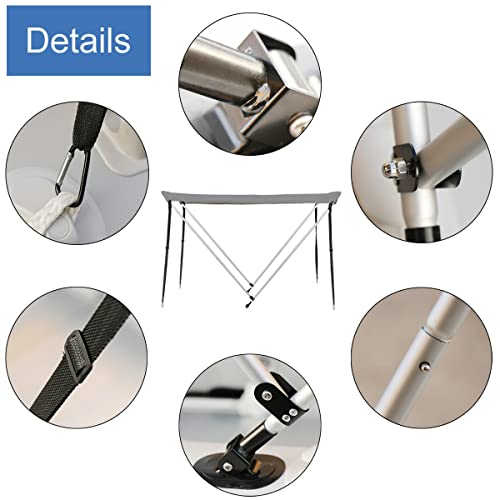 Bimini Tops For Boat 2 Bow Portable Foldable Bimini Top Oxford Cloth Cover With Aluminum Frame Quick Release Clips For Width 3.3-4.6 Ft Rib,Small Jon Boat,Fishing Boat,Inflatable Boat,Dinghy #TOP1