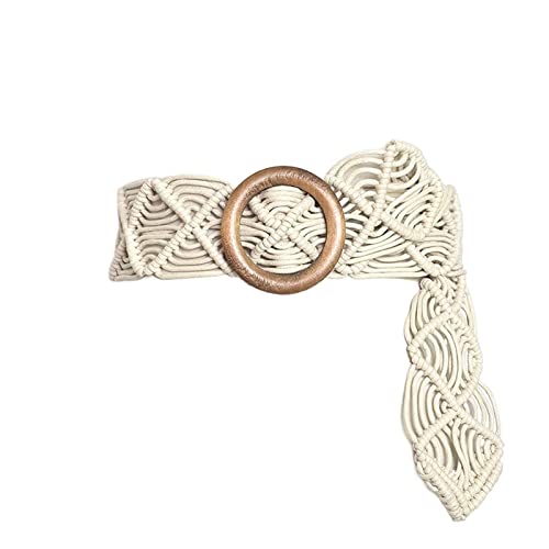 NEMAA Gürtel für Damen Vintage Breite Gürtel for Frauen Runde Holz Schnalle Gewebt Geflochtenen Seil Gürtel Weibliche Casual Häkeln Kleid Bund (Color : Brown, Size : 100cm)