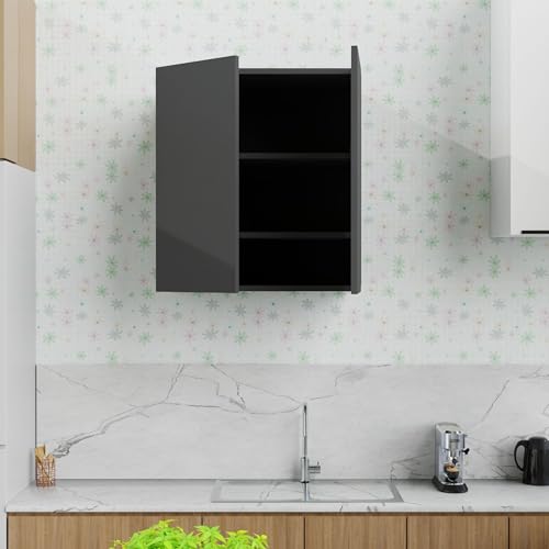 Image of 2 Door Multipurpose Wall Mounted Cabinet with Adjustable & Fixed Shelf | Storage for Modular Kitchen, Bathroom, Office & Living Room | Assembly-DIY | Color-Grey | Size-60x33x63.8 Cm