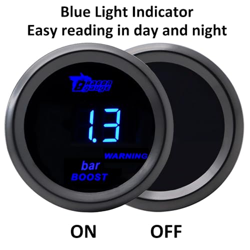 ETOPARS Universelle Auto Ladedruckanzeige 2Zoll 52mm Auto Turbo Boost Messgerät Digitales Bar Boost Anzeige Blau Lichtanzeige Instrument Rauchtönung Len
