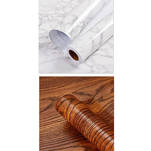 Practicalws Bundle Of 15.7In×78.7In Wood Grain Wallpaper And 11.8In×78.7In Marble Wallpaper #TOP17