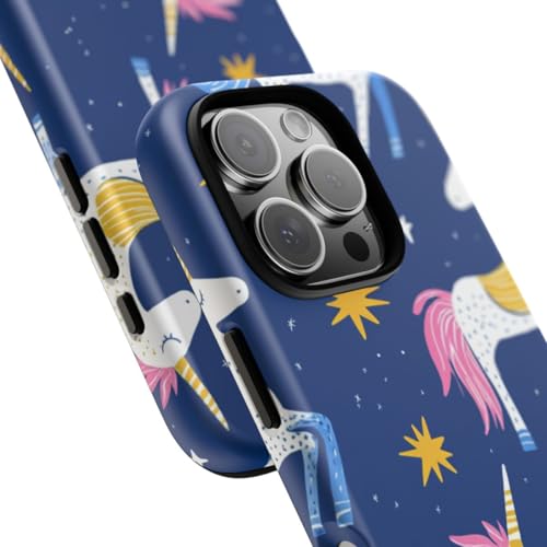 Coque licornes iPhone 16 Pro bleu rigide mate idée cadeau - 2