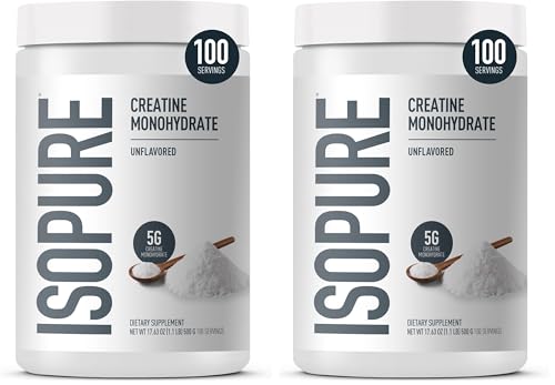 Isopure 100% Pure Creatine Monohydrate Powder, Unflavored, 5g per Serving, 100 Servings (Pack of 2)