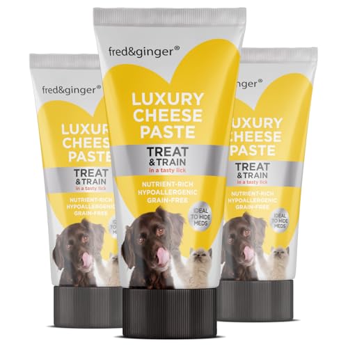 Cheese Paste Tube Treats for Dogs and Cats 75g (Pack of 3) Grain Free, Hypoallergenic Ideal Treat for Training, Walks, Recall, Medication & Rewarding Your Pet (3 x 75g Tubes)