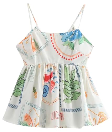 Autumn Women's Versatile Plant Print Top Vest with European and American Style Design