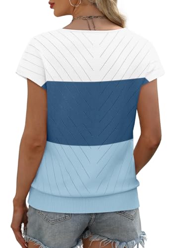 Image of WIHOLL Short Sleeve Sweater for Women V Neck Trendy Summer Tops 2026 Beach Vacation Clothes Travel Business Casual Outfits