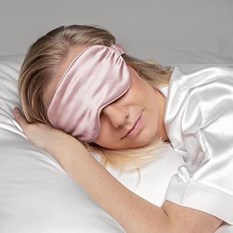 SILKSLEEK - Silk Eye Mask, 100% Pure Mulberry Silk Sleep Mask for Sleeping, 22 Momme Filled with 100% Pure Silk Floss, Skin-Friendly, Breathable, Super Soft & Comfortable (Blush Pink) in Gift Box Cover