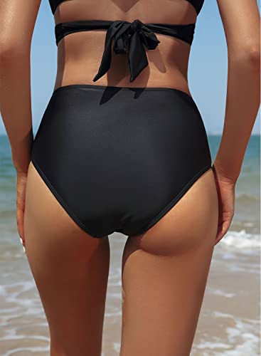 Shekini Women's Twist Front Bikini Bottoms High Waist Ruched Swim Bottoms (Black, Small) #TOP1