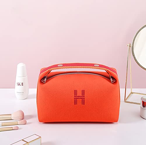 Image of House of Quirk Makeup Bag for Purse Travel Makeup Bag Hanging Travel Toiletry Bag Portable Cosmetic Organizer Bathroom Storage Wash Bag Unisex (Orange)