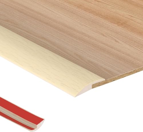 Tiras autoadhesivas de PVC para borde de alfombra, 1,2 m, 5 mm, borde de puerta, listón de suelo laminado, grano de madera beige, 2 piezas de adhesivo de respaldo