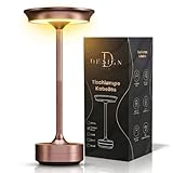 designgold LED Tischlampe kabellos Akku, dimmbare Tischleuchte mit USB-C, 3 Lichtfarben & Touch Funktion, moderne Nachttisch-Lampe für Restaurant, Balkon, Schlafzimmer, Outdoor & Wohnzimmer, Kupfer