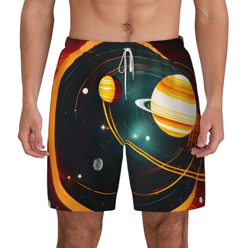 Solar System Jupiter Saturnshort Swim Trunks with Waist Rope and Two Side Pockets Beach Shorts Bathing Suits for Men