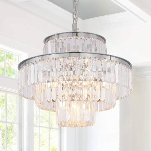 GMlixin Chrome Crystal Chandelier Lights 20 Inch Luxurious Chandeliers Hanging Pendant Light Fixture for Dining Rooms Living Rooms Entryway 7-Lights