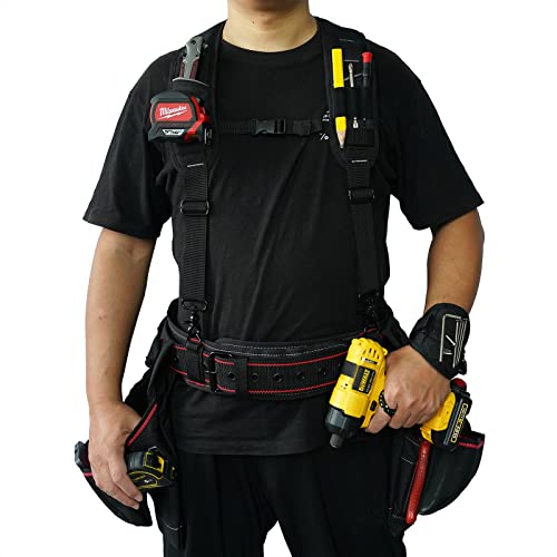 Kunn Tool Belt Suspenders For Men With Magnetic Wristband,Heavy Duty Work Suspender For Construction Electricians Carpenter Framer Tool Belts,Black #TOP6