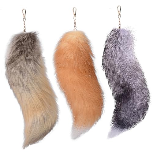 Porte-clés queue de renard lot de 3 couleurs assorties cadeau idéal ado