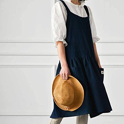Amazon.co.jp: エプロン コットンリネンエプロンレトロビンテージ女性