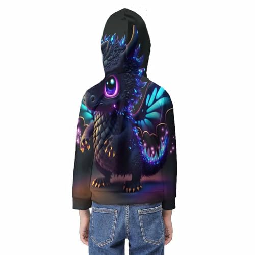 Sweat à capuche bébé dragon pour ado de 12 à 14 ans - Pull imprimé 3D décontracté