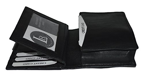 Leatherboss Genuine Leather Credit Business Card Holder Case with extra flap and expandable pocket, Black