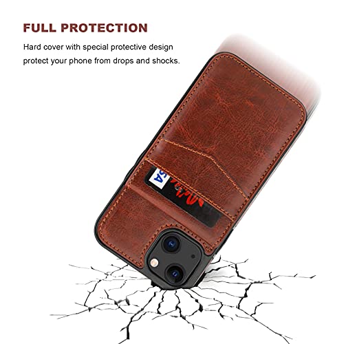 Image of KIHUWEY Compatible with iPhone 13 Case Wallet with Credit Card Holder, Premium Leather Magnetic Clasp Kickstand Heavy Duty Protective Cover for iPhone 13 6.1 inch(Brown)