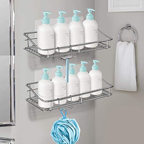 Nieifi Shower Caddy Shelf Storage Rack Adhesive Without Drilling Stainless Steel With Hooks For Washroom, Lavatory, Restroom, Toilet, Bathroom, Kitchen - 2 Pack #TOP3