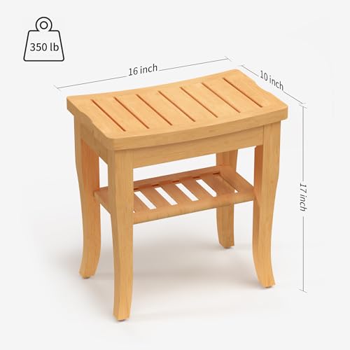 BEKVEM Bamboo Shower Bench, Spa Small Shower Stool for Inside Shower Waterproof, Bathroom Bench Seat with Storage Shelf for Adults Elderly Seniors, Wood Chair for Indoor or Outdoor Use, Natural - Thumbnail 3