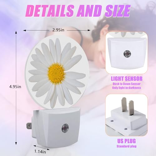 Image of Daisy Night Light Chamomile Night Lights LED Lamp Round Plug into Wall Nightlight with Dusk to Dawn Sensor Home Hallway Stairway Kitchen Decor
