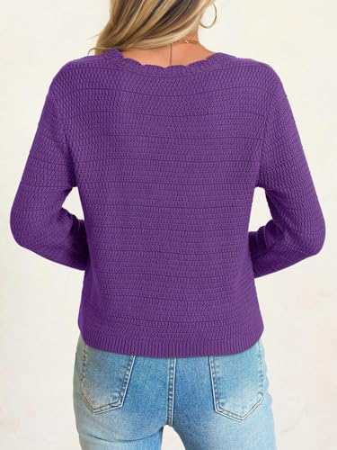 Image of Saodimallsu Womens V Neck Cardigan Sweaters Button Up Cropped Boho Knit Long Sleeve Loose Trendy Sweater Tops