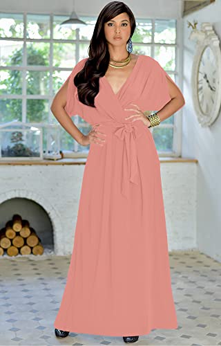 Image of KOH KOH Womens Long Semi-Formal Short Sleeve V-Neck Floor Length Maxi Dress Gown