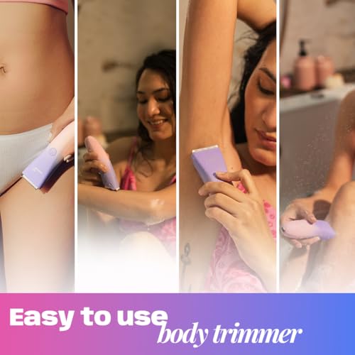 Image of Welme Body Trimmer Electric Shaver for Women All in One Hair Removal, Skin Safe for Public Hair, Private Part & Body Groomer, IPX6 Waterproof, Rechargeable, Wireless, 90 Mins Runtime , Portable, Quick, Gentle & Painless, No Nicks or Cuts| Pink & Purple