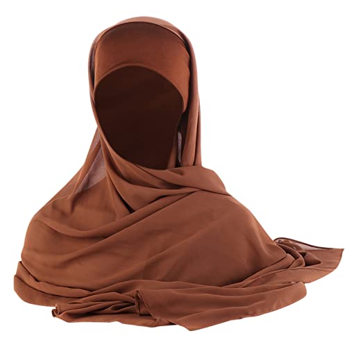 Junhasgood Hijab À Enfiler Entièrement Crêpe Mousseline Avec Bonnet Intégré Hijab à Enfiler Avec Bonnet Intégré Cover