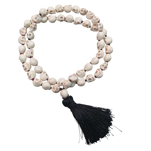 Kali Mund Mala Necklace Mahakali Rosary Carved Skull Mala (54+1 Beads, Weight 60 Gram, Circumference 66 CM) Prayer Skeleton Mala Tantra Mantra Kali sadhana Decor Yoga Healing Meditation Halloween