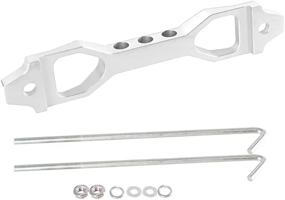 Conjunto de suporte de bateria de carro resistente com parafusos J, amarração de liga de alumínio de tarugo para baterias do grupo 21 22F 24, encaixe resistente à ferrugem (prata)