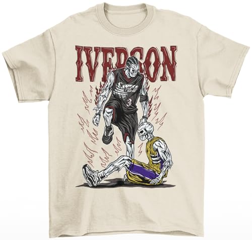 Allen Iverson Vintage Skeleton Cartoon Style Philadelphia Basketball T-Shirt (US Alpha X-Large Regular Regular Natural)
