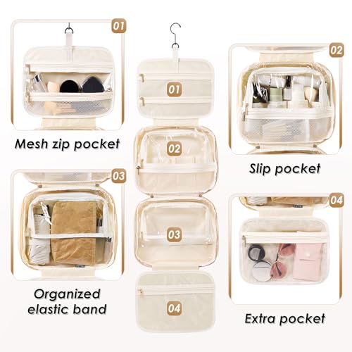 MDODO Travel Toiletry Makeup Bag for Women Hanging Toiletry Bag Cosmetic Organizer Make up Bags for Women Travel Makeup Essentials, Beige by MDODO - Image 3