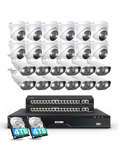 Image of ZOSI 32CH 4K PoE Security Camera System, Face Person Vehicle Detection, 2 Way Audio, Spotlight Siren, 24pcs 8MP Outdoor Indoor IP Cameras, 32 Channel 4K NVR with 8TB HDD for 24 /7 Recording