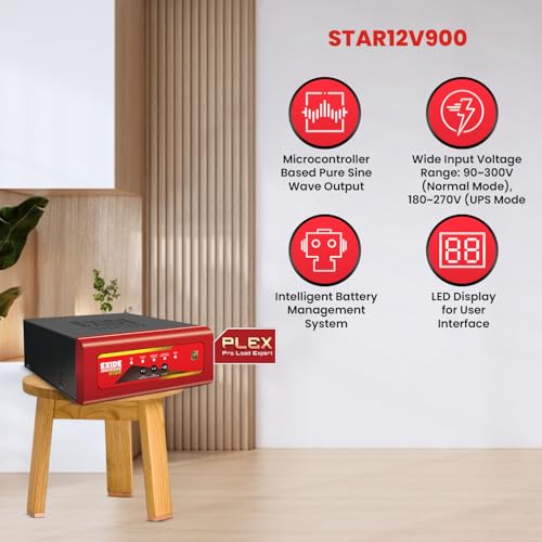 Image of Exide Inverter & Battery Combo for Home & Small Office - STAR12V900 (900VA /12V) Pure Sine Wave Inverter + INVASMART ISST1500 150Ah Short Tubular Battery | 42M Inverter & 36M Battery Warranty